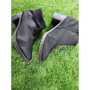 London Fog Boots Womens Size 10 Black Ankle Block Heel Zip Stretch Olamide
